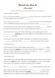 English Worksheet: I have a dream MLK worksheet