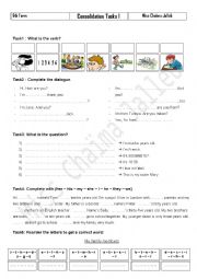 English Worksheet: Consolidation tasks for 6th formers (Tunisian primary school)