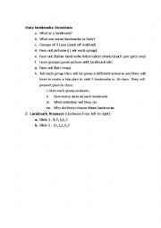 English Worksheet: Italy landmarks and trip planning worksheet with directions (for use with Italy landmarks pictures)