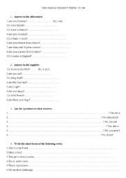 English Worksheet: TO BE - PRESENT SIMPLE