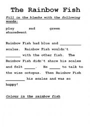 English Worksheet: Rainbow fish cloze activity