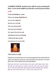 English Worksheet: A SAD FAT CAT (a poem)