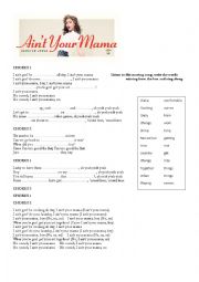 English Worksheet: Aint your mamma song