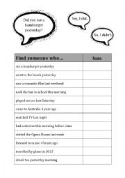 English Worksheet: Find someone who (Past Simple)