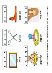 English Worksheet: Hairdressing - Beginning Letters of a word