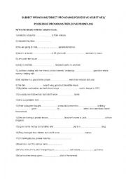 English Worksheet: SUBJECT-OBJECT PRONOUNS-POSSESSIVE ADJECTIVES-PROUNOUNS-REFLEXIVE PRONOUNS