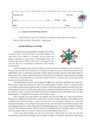 English Worksheet: Evaluation Test about a multicultural school