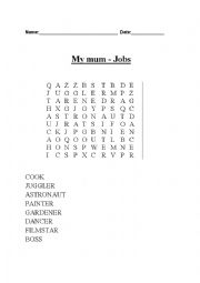 English Worksheet: MY mum(by Anthony Browne) word search - Jobs