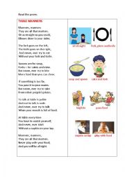 English Worksheet: TABLE MANNERS (a poem)