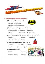English Worksheet: Superheros quiz based on a video
