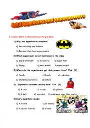 English Worksheet: Superheros quiz based on a video