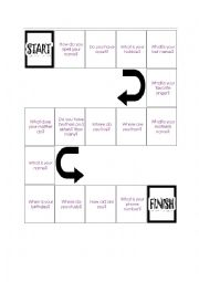 English Worksheet: Personal Information Board Game