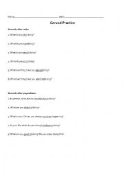 English Worksheet: Practice with gerunds after verbs and prepositions