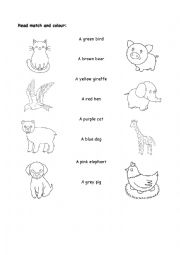 English Worksheet: Animals and Colours