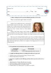 English Worksheet: Test about a famous singer