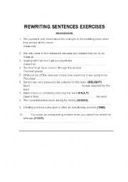 English Worksheet: Advanced rewriting sentences for the gifted 