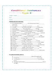 English Worksheet: CONDITIONAL SENTENCES