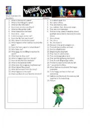 English Worksheet: Inside Out Disney Movie Questions