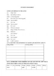 English Worksheet: can you swimm