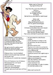 English Worksheet: Aladdins Prince Ali Song sheet