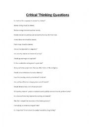 English Worksheet: Critical Thinking