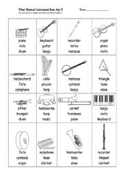 English Worksheet: What musical instrument item am I?