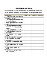 English Worksheet: Practicing parts of speech 