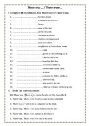 English Worksheet: There was/ There were