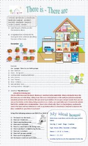 English Worksheet: Parts of house + There is/There are