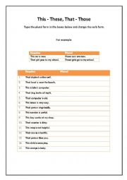 English Worksheet: This-These That-Those and Plurals Practice