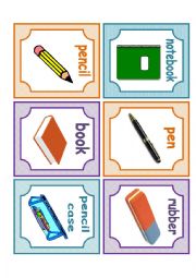 English Worksheet: School Flashcards