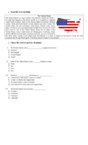 English Worksheet: united states reading comprehension