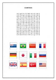 English Worksheet: Word Search Game About Countries