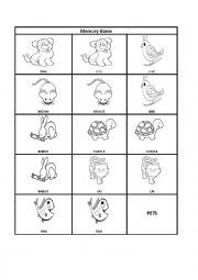 English Worksheet: pets memory game 