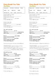 English Worksheet: Song Class - Every Breath you take