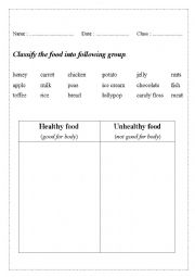 English Worksheet: Healthy and Unhealthy food
