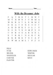 English Worksheet: willy the dreamer word search - jobs