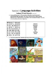 English Worksheet: lion king wordsearch and animal matching