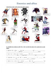 English Worksheet: Superheroes: enemies and allies