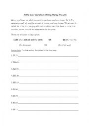 English Worksheet: At the Store - Money Amounts