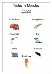 Today is Monday foods vocabulary