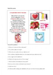 English Worksheet: A VALENTINE FOR MY TEACHER