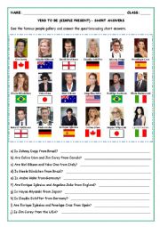 English Worksheet: FAMOUS PEOPLE - VERB TO BE (SIMPLE PRESENT) - SHORT ANSWERS