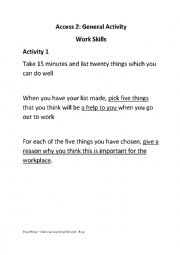 English Worksheet: Work Skills Avtivity