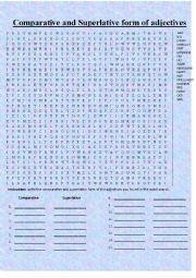 English Worksheet: Comparatives and Superlatives Wordsearch