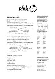 English Worksheet: Pink - Glitter in the Air - Lyric worksheet (Present Perfect)