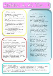 English Worksheet: Article : A, An, The I