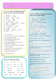 English Worksheet: Article : A, An, The II