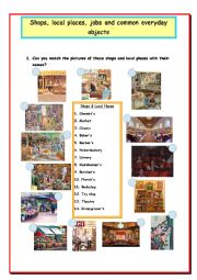 English Worksheet: Shops, local places, jobs and common everyday objects