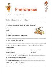 English Worksheet: Flintstones- a worksheet based on video